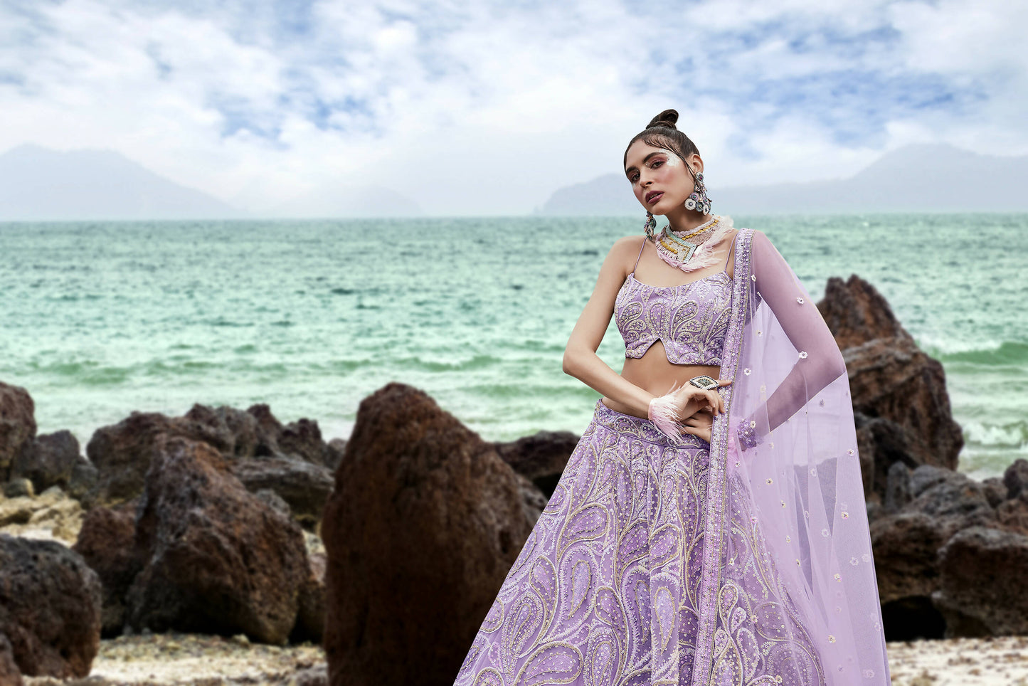 House of Panchhi Mauve Net Multi Sequins with heavy Zarkan embroidery Lehenga choli & Dupatta | Swadesiicart