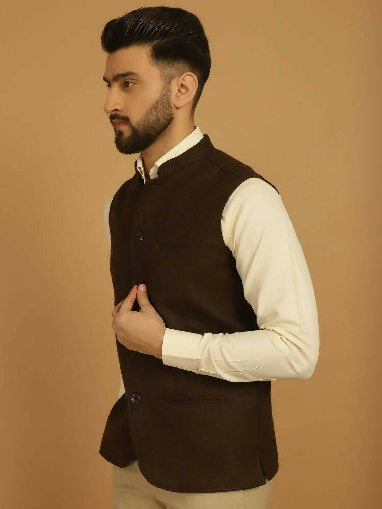 Even Apparels Pure Wool Nehru Jacket - Brown | Swadesiicart