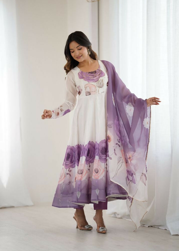 Joban Fashion Onion Pink Kurta Set Organza Sequin Embroidery Work - Swadesiicart