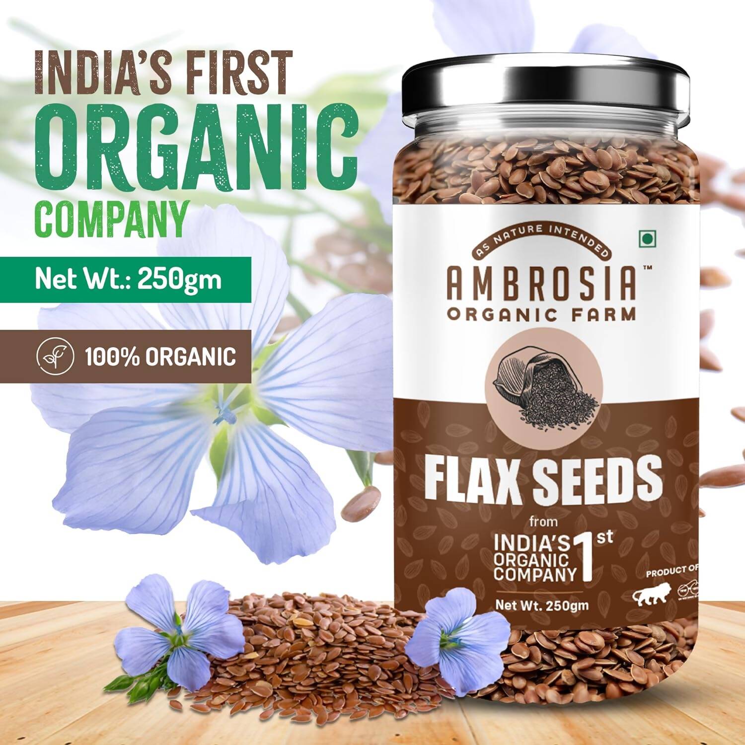 Ambrosia Organic Farm Flax Seeds | Swadesiicart