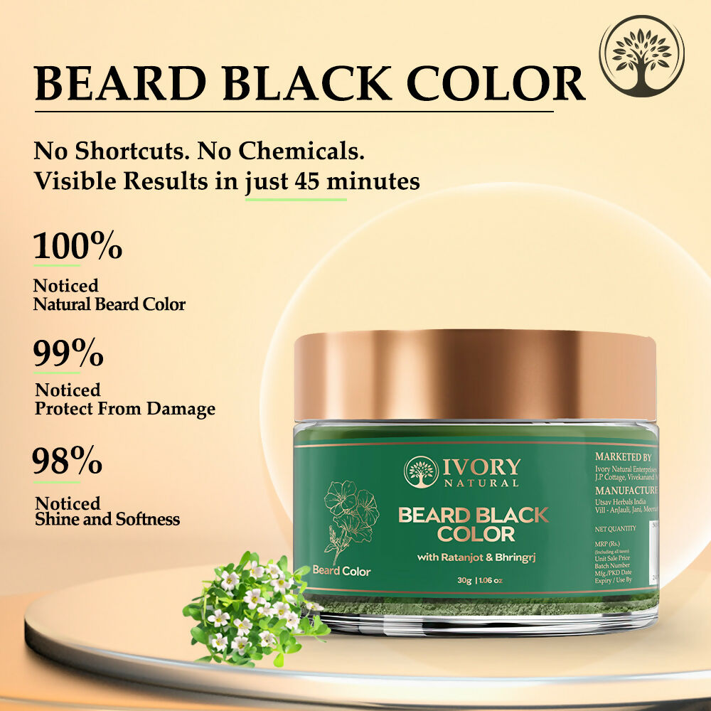 Ivory Natural Beard Black Color Organic - Instant Natural Plant Based Beard Color Powder | Swadesiicart