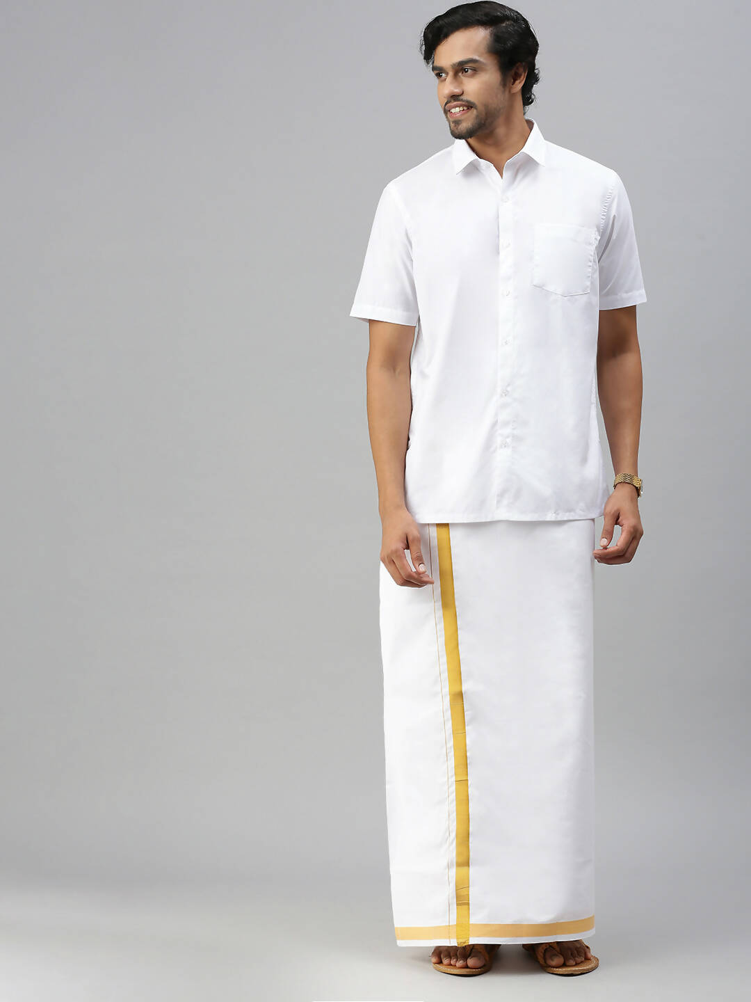 Ramraj Cotton Mens Half Sleeve Formal Poly Cotton White Shirt | Swadesiicart