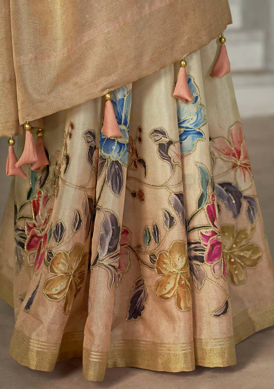 Beige Rangkat Tussar Silk Woven Design Saree with Unstitched Blouse - Mohmanthan Eshani | Swadesiicart