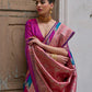 Vishnu Weaves Women's Pink Banarasi Silk Zari Woven Saree with Blouse - Swadesiicart
