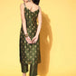 Ahalyaa Women's Olive Colour Poly Silk Gold Printed Kurta Pant Set | Swadesiicart