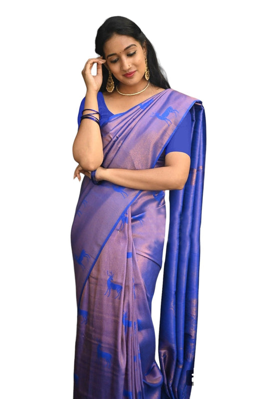 Vamika Weaving Banarasi Jacquard blue Kanjivaram Saree | Swadesiicart