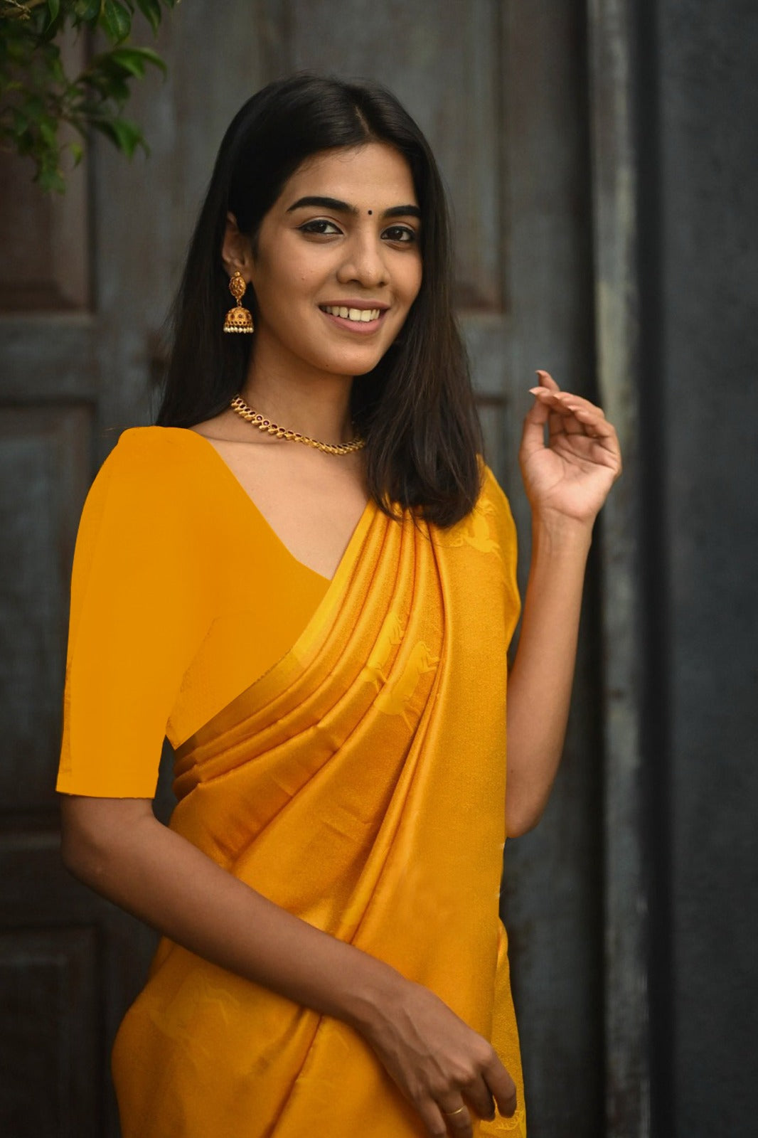 Vamika Weaving Banarasi Jacquard yellow Kanjivaram Saree | Swadesiicart