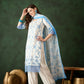 Blue & White Roman Silk Embroidered Kurta With Trouser & Dupatta - Bhumi