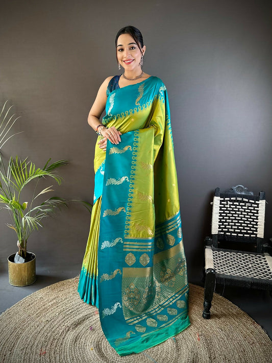 Joban Fashion Teal Peacock,Butti Banarasi Silk Sarees | Swadesiicart