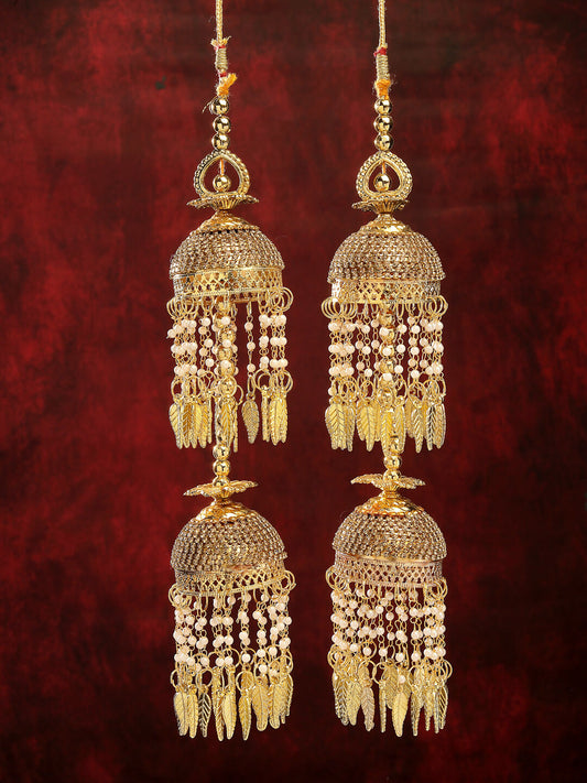 NVR Women's Pack Of 2 Gold-Polished Stone Studded Bridal Layered Kaleera Sets - Swadesiicart
