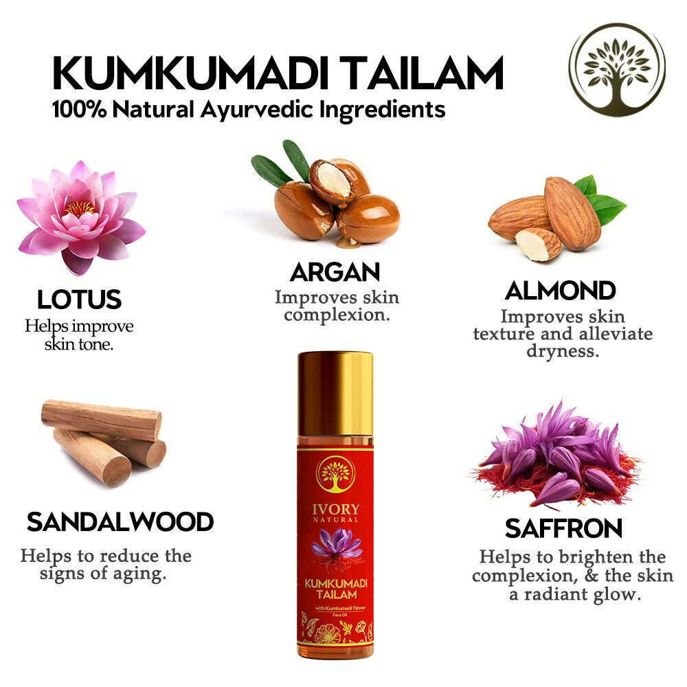 Ivory Natural Kumkumadi Tailam Face Oil - Saffron And Lotus Essence For Skin Revitalization | Swadesiicart