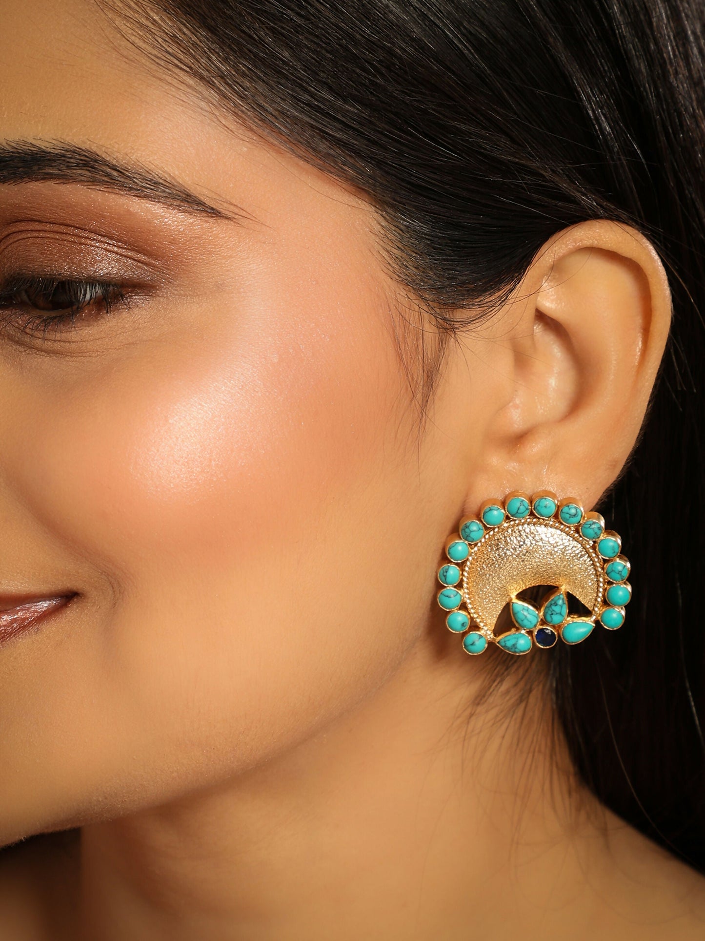 Nuyug Turquoise Crescent Earrings | Swadesiicart