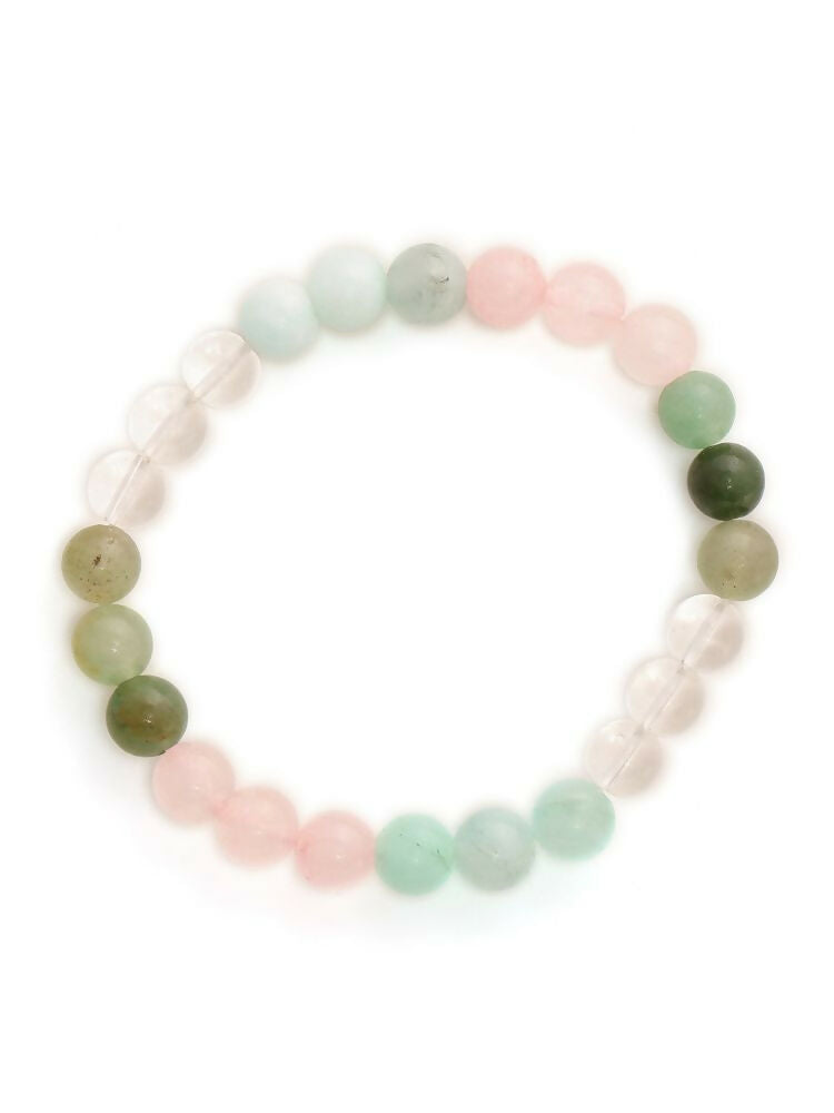 Green Avanturine, Clear Quarts, Amethyst Multicoloued Pastel Shade Crystal Bracelet - Ruby Raang | Swadesiicart