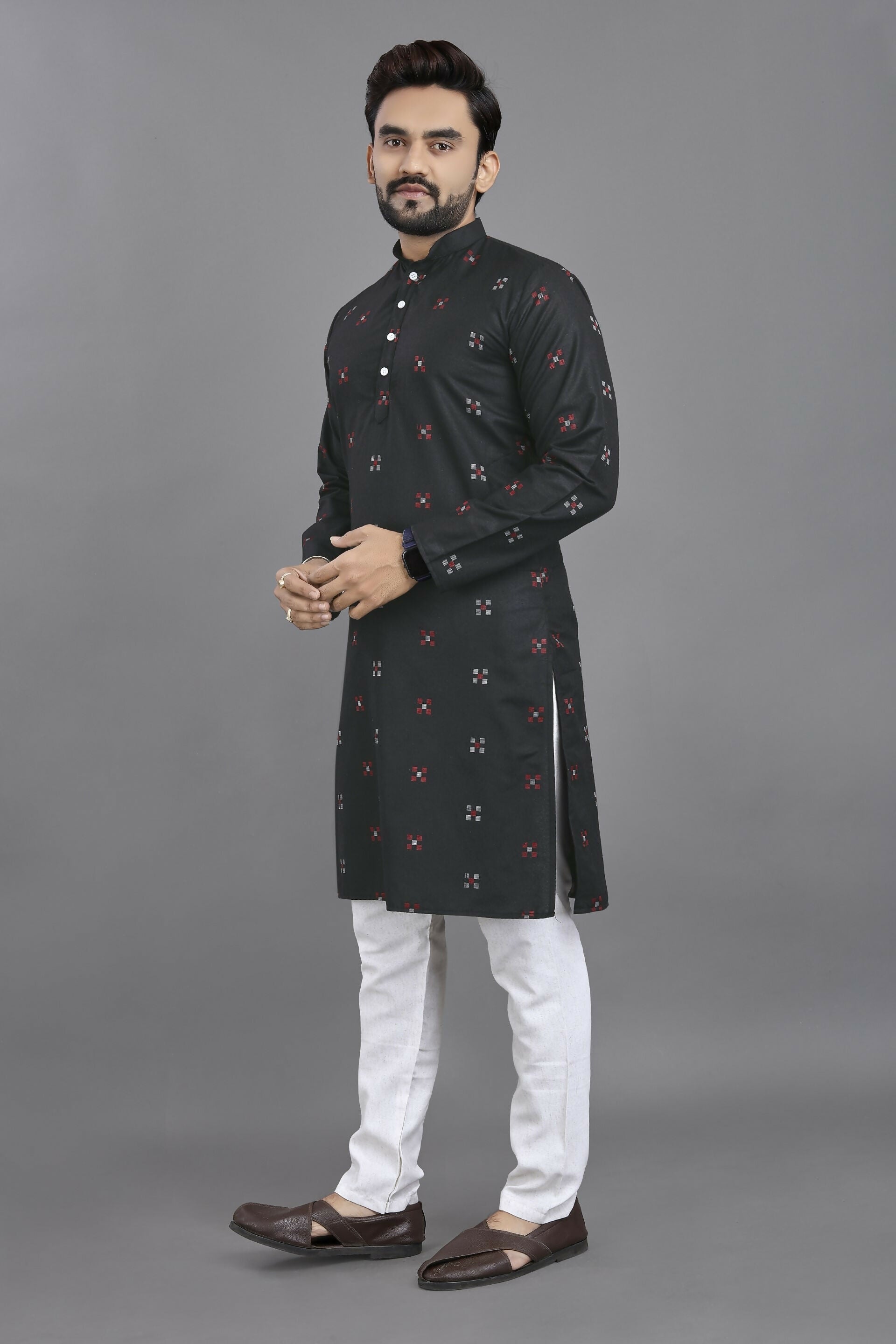 Anaita Black Weaving Linen Cotton Straight Kurta