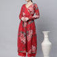 Ahalyaa Women Red Georgette Digital Floral Printed Kurta Palazzo Set - Ahalyaa