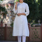 Juniper Women's White Cotton Slub Embroidered Straight Kurta | Swadesiicart
