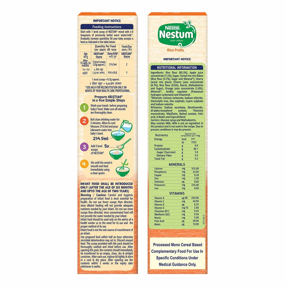 Nestle Nestum Baby Cereal-Rice Fruits (10 to 24 Months) - Swadesiicart