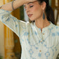 Juniper Women's Sky Blue Rayon Staple Printed A-Line Kurta | Swadesiicart