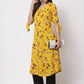 Myshka Women's Crepe Printed Half Sleeve V - Neck Casual Yellow Kurta