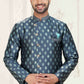 Raivat Ethnic Banarasi Jacquard Embroidery Semi Indo Western Sherwani In Grey Blue Colour | Swadesiicart