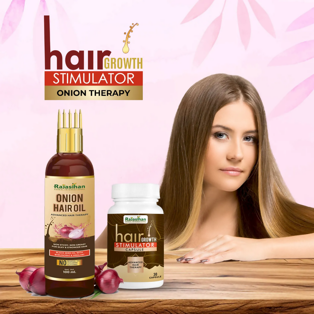 Rajasthan Herbals Onion Hair Oil & Hair Growth Stimulator Capsule Combo | Swadesiicart