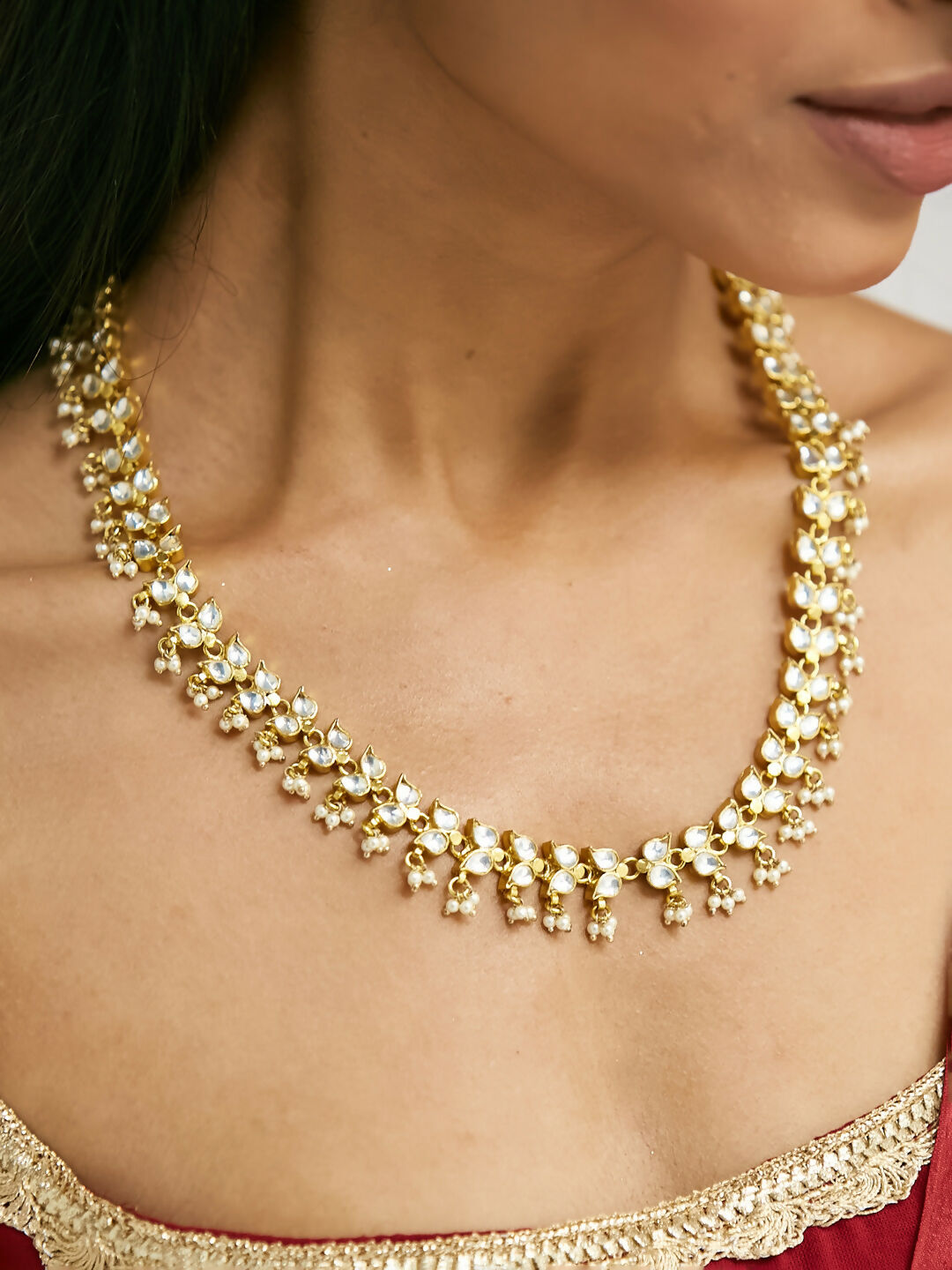 Nuyug 22K Gold-Plated Kundan & Pearl Studded Matha Patti Head Jewellery | Swadesiicart