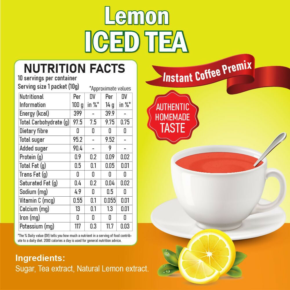 Naivedyam Lemon Iced Instant Tea Premix Powder Sachets | Swadesiicart