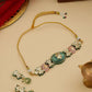 Ruby Raang 22k Gold Polished Kundan And Mint Colored Stonework Choker With Matching Earrings | Swadesiicart