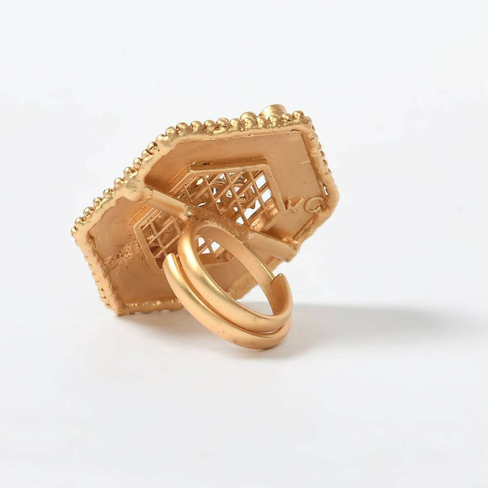 Mominos Fashion Joharkamal Gold-Polished Stone Studded Adjustable Finger Ring - Design 11 | Swadesiicart