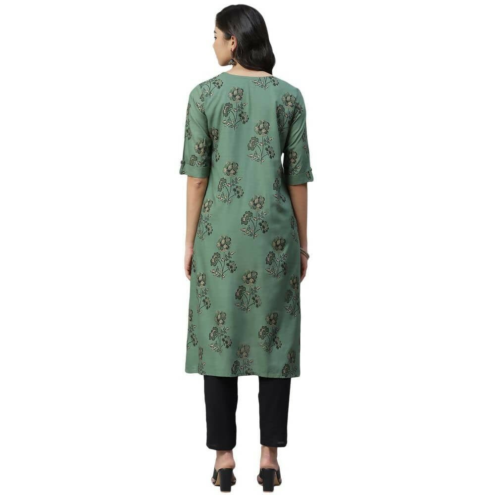 Anubhutee Women's Rayon Regular Floral Printed A-Line Green Kurta with Trousers | Swadesiicart