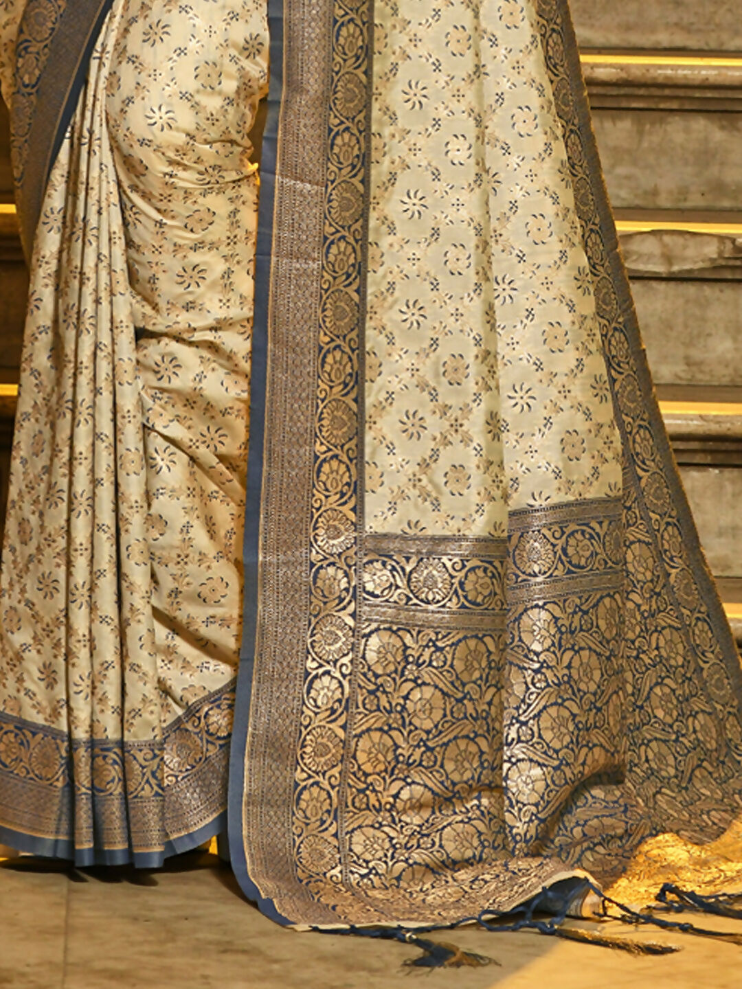 Astita Rajvastra Navy Blue Banarasi Silk Saree | Swadesiicart