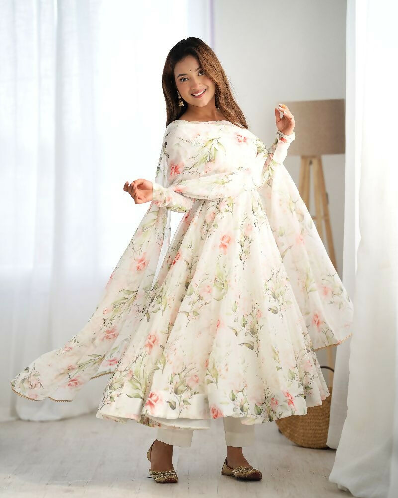 Joban Fashion Off White Kurta Set Organza Sequin Embroidery Work - Swadesiicart