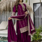 The52 Wine Beautiful Embroidered Vichitra Silk Fabric Straight Kurta, Palazzo and Dupatta Set - Swadesiicart