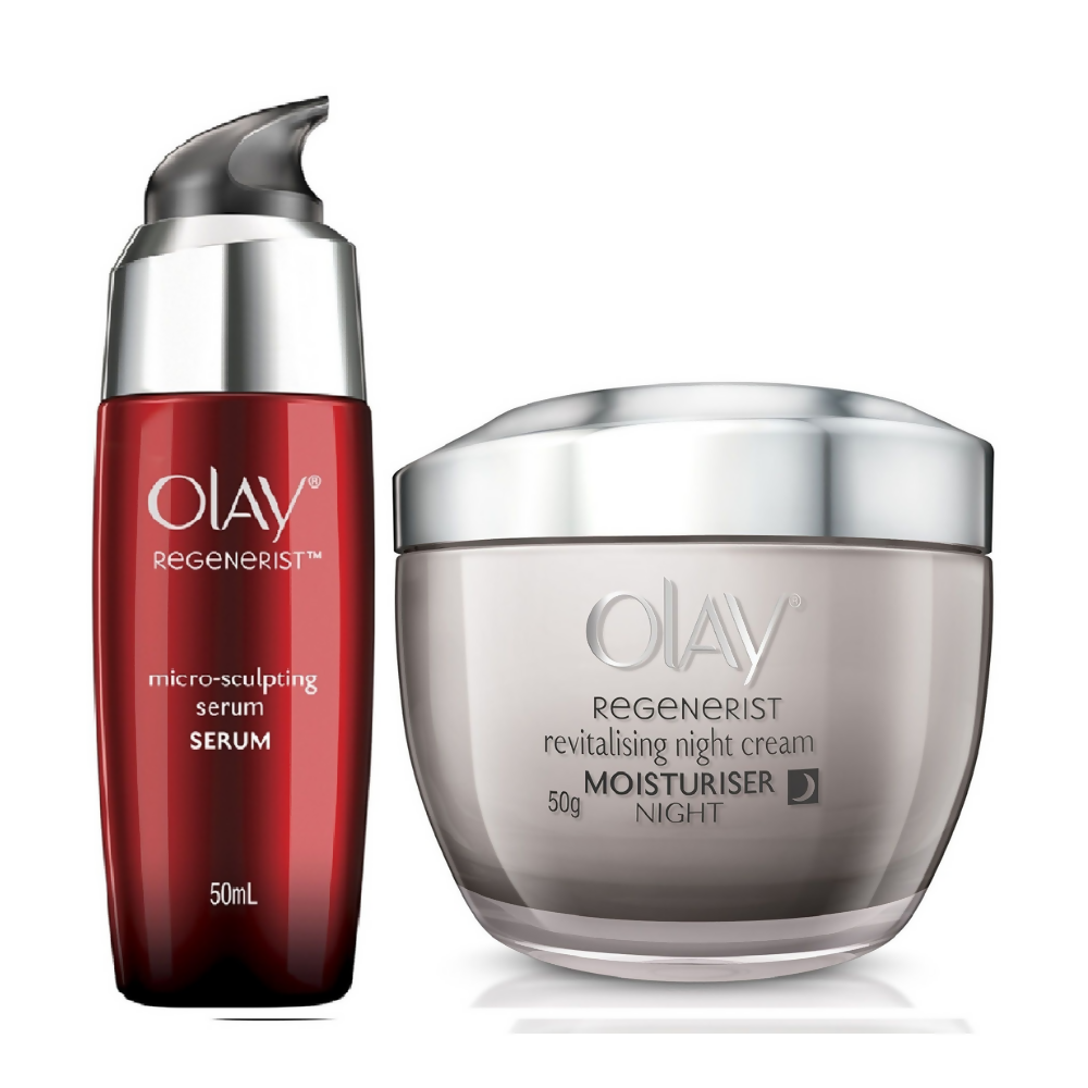 Olay Regenerist Night Skincare Set | Anti-Aging Night Moisturizer & Serum for Firmer Skin - Swadesiicart