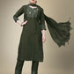 Jyoti Fashion Women's Dark Green Cotton Blend Embroidery & Fancy Lace work Kurta with Trouser & Dupatta | Swadesiicart
