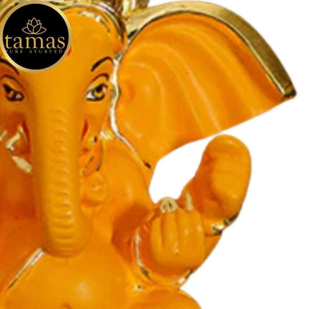 Tamas Gaj Karna Ganesh Idol | Orange & Gold | Brass Pooja Decor - Swadesiicart
