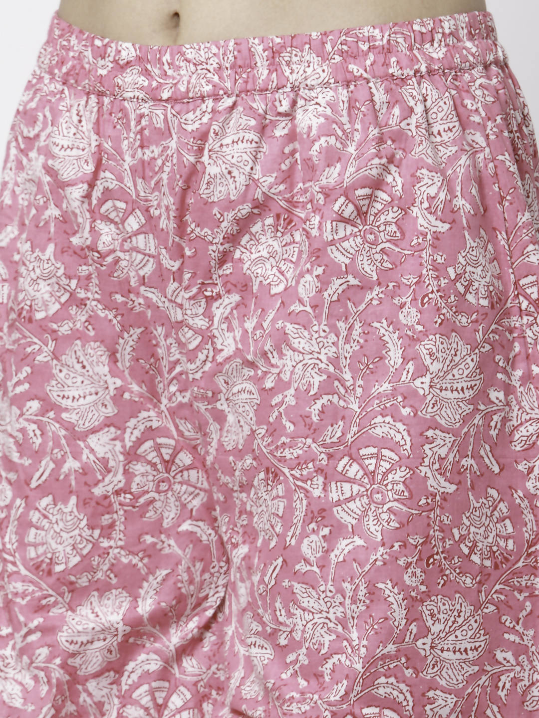 Myshka Women Pink Pure Cotton Printed Sleeveless Round Neck Kurta With Sharara & Dupatta Set | Swadesiicart
