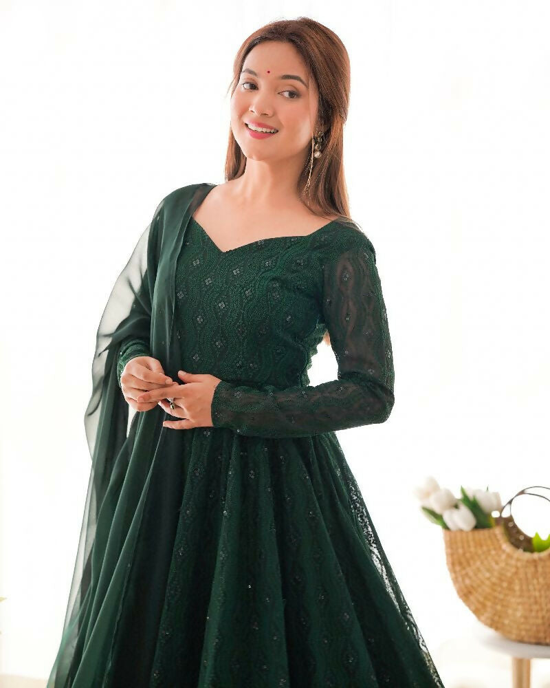 Joban Fashion Green Kurta Set Georgette Sequence Embroidery Work - Swadesiicart