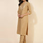 Janasya Women's Gold Crepe Silk Yoke Embroidery Festive Straight Kurta Set | Swadesiicart