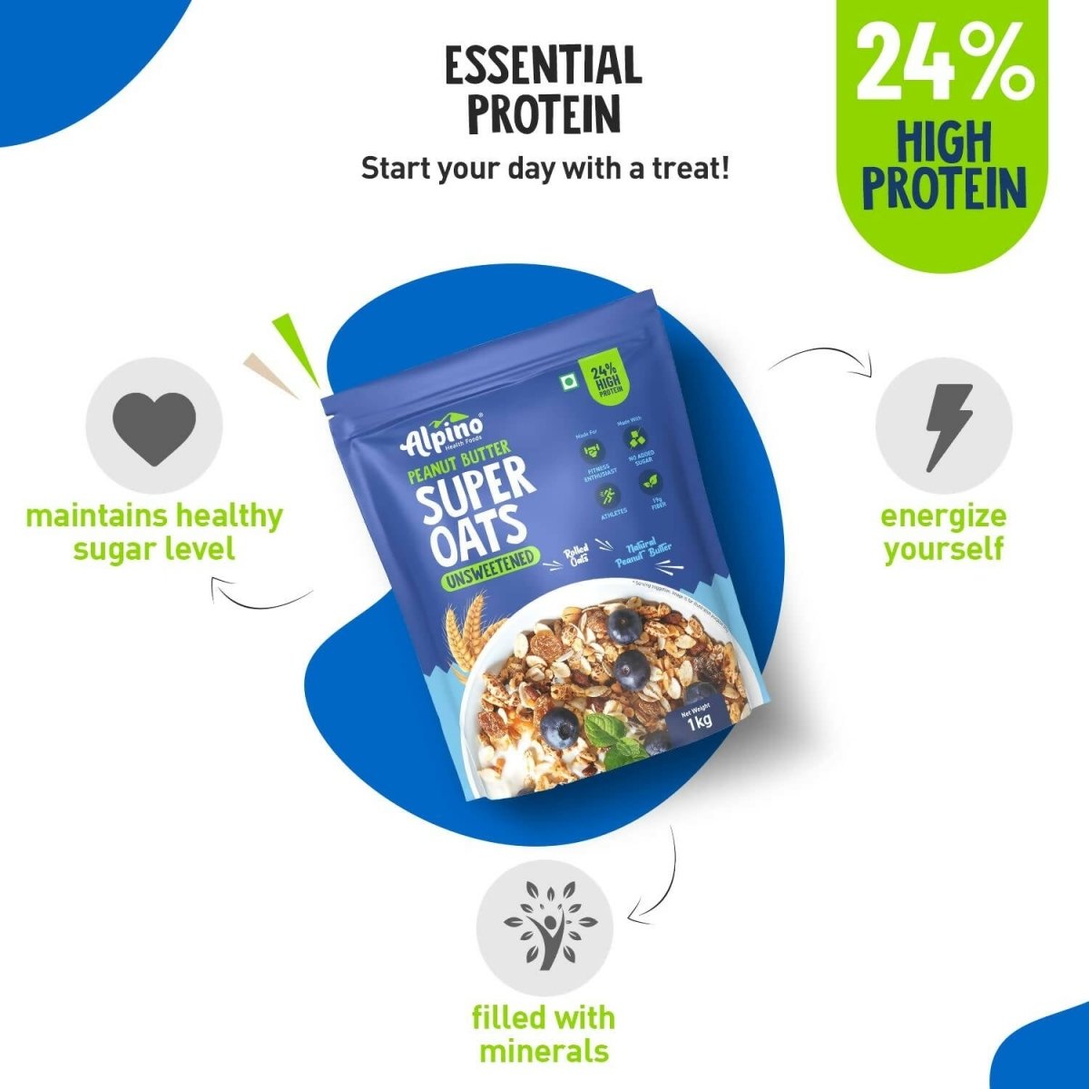 Alpino High Protein Super Rolled Oats Unsweetened | Swadesiicart