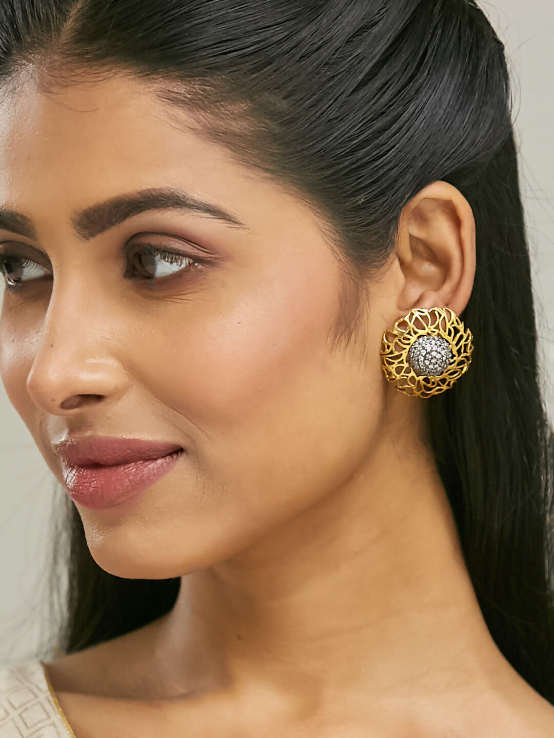 Nuyug 22k Gold Plated Filigree Statement Studs | Swadesiicart