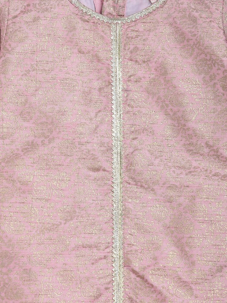 Ahalyaa Pink Poly Silk Straight Kids Kurta Palazzo Set For Girls | Swadesiicart