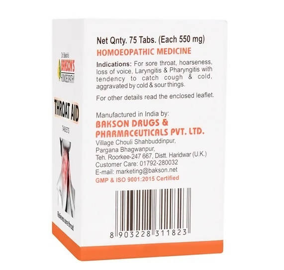 Bakson's Homeopathy Throat Aid Tablets | Swadesiicart