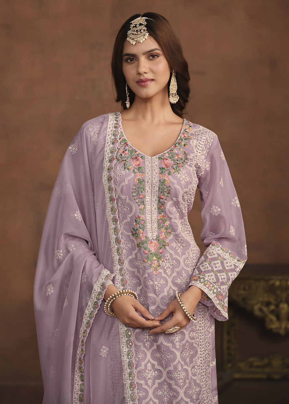 Lavender Soft Organza Embroidered Festive Salwar Suit - Emponline | Swadesiicart