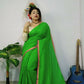 Exclusive Collection Beautiful Khadi Cotton Handloom Saree With Beautiful Zari Border - Parrot Green - Swadesiicart