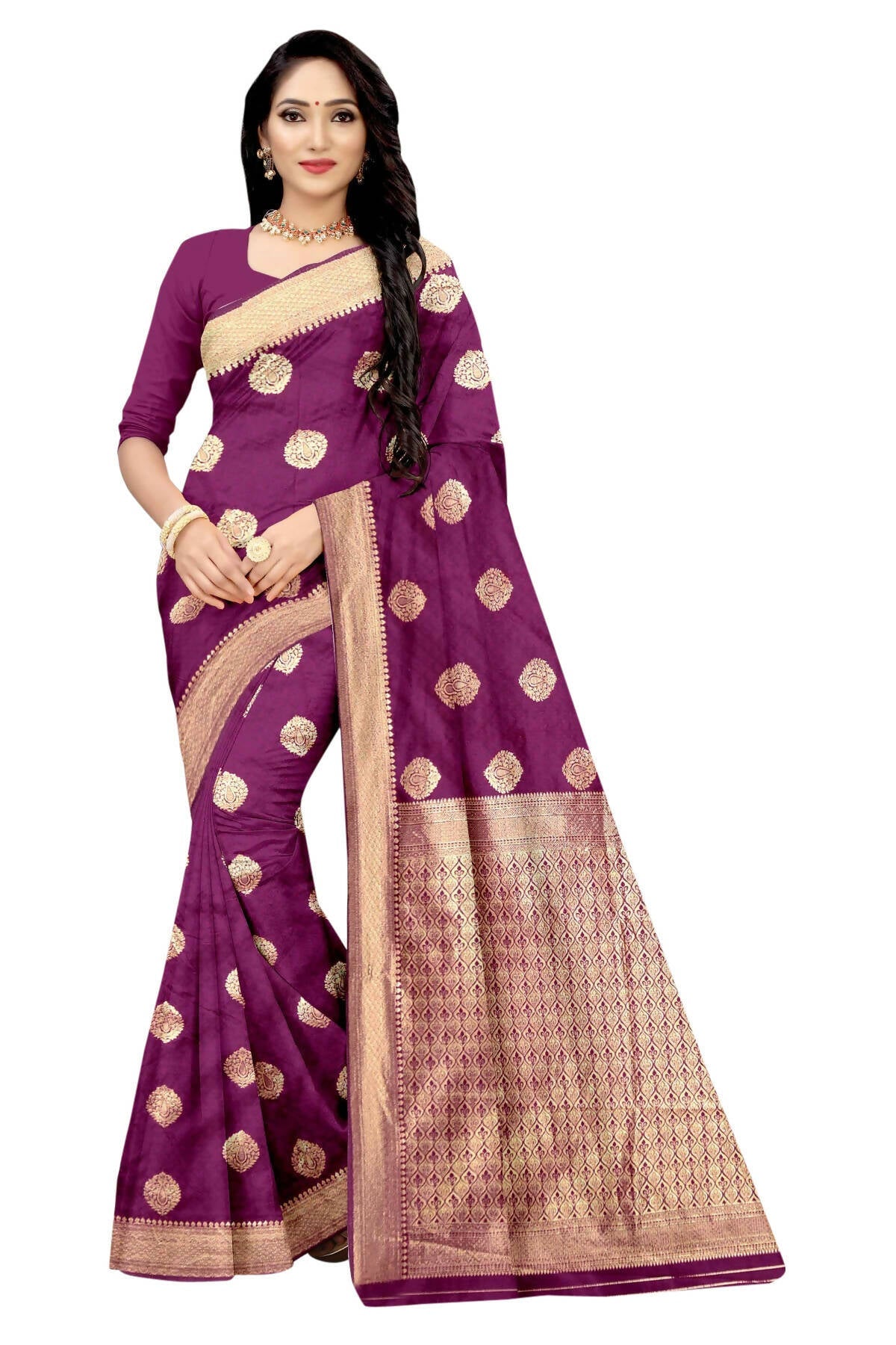 Vamika Weaving Banarasi Jacquard Purple Saree | Swadesiicart