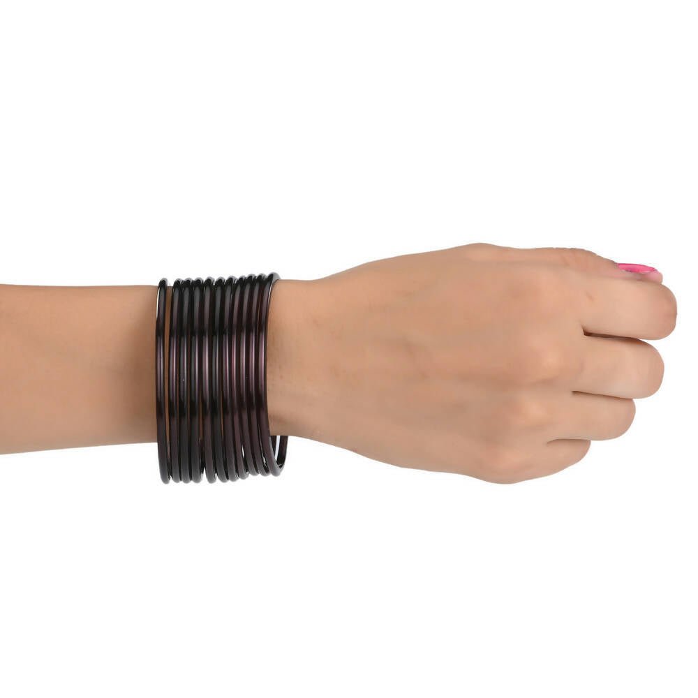 Afast Shining Brown Glass Wedding, Party, Daily Use Bangle Set, Set Of 12 - Swadesiicart