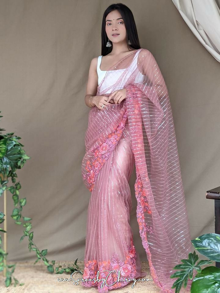 Vamsee Murari Pink Super Net Saree - Swadesiicart