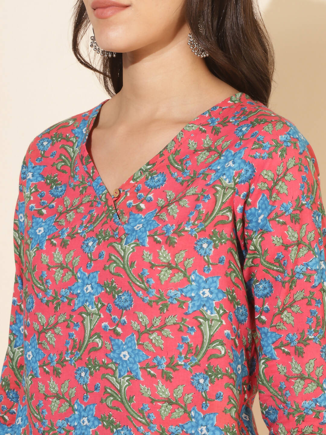 Janasya Women's Pink Cotton Floral Printed Casual Regular Co-ords - Swadesiicart
