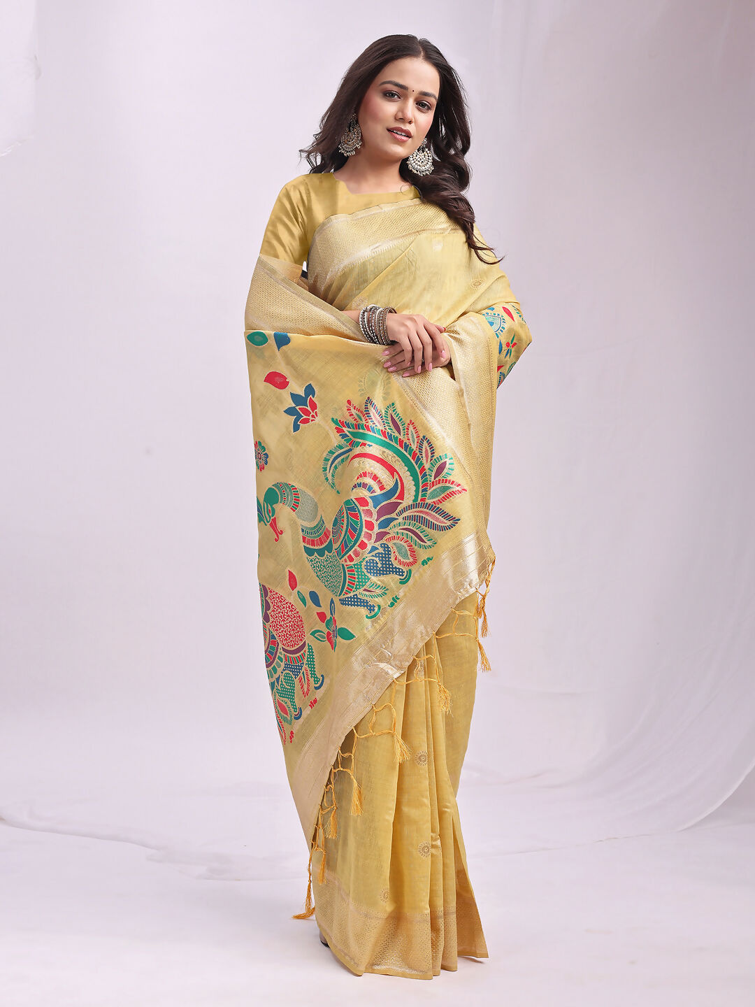 Shree Shyam Fashion Linen Cotton Yelllow Saree